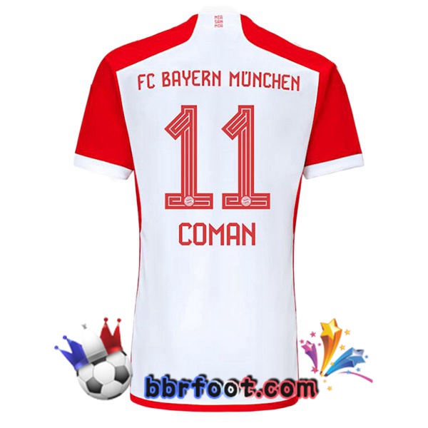 Maillot Foot Bayern Munich (Coman 11) Domicile Blanc Rouge 2023/2024