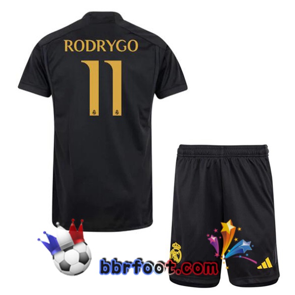 Maillot Foot Real Madrid (Rodrygo 11) Enfant Third Noir 2023/2024