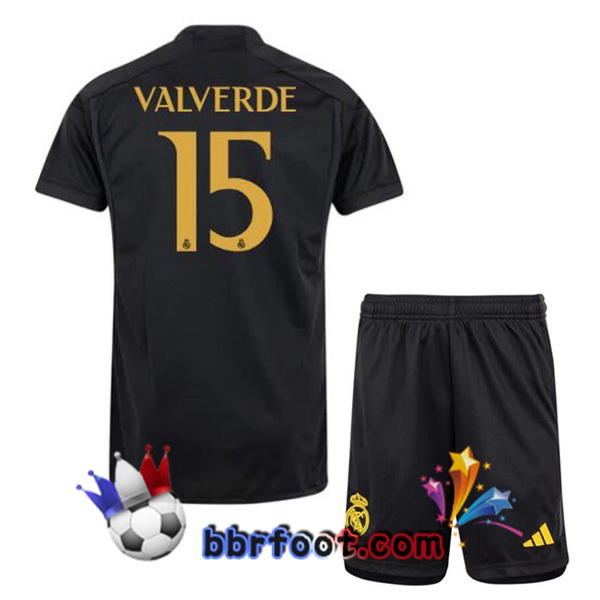 Maillot Foot Real Madrid (Valverde 15) Enfant Third Noir 2023/2024