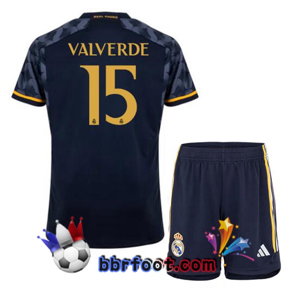 Maillot Foot Real Madrid (Valverde 15) Enfant Exterieur Bleu Royal 2023/2024