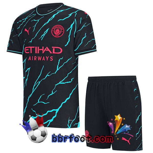 Maillot Foot Manchester City Enfant Third Bleu Noir 2023/2024