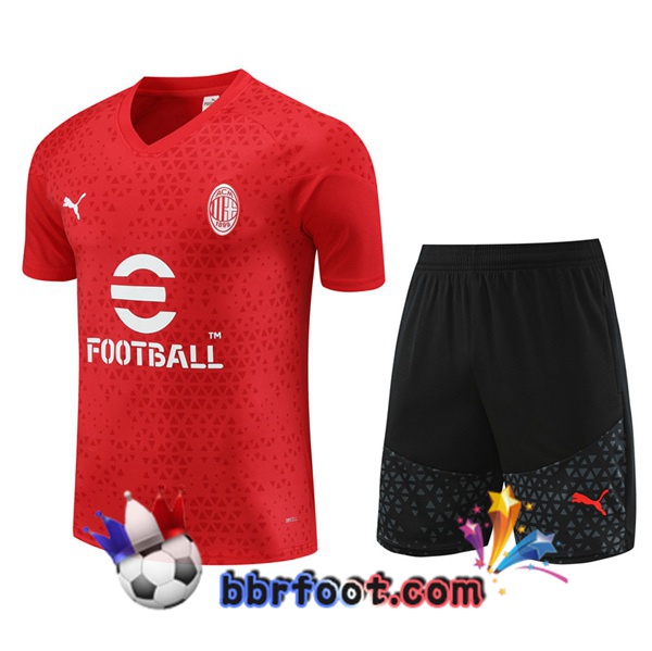 Ensemble Training T-Shirts AC Milan + Shorts Rouge 2023/2024