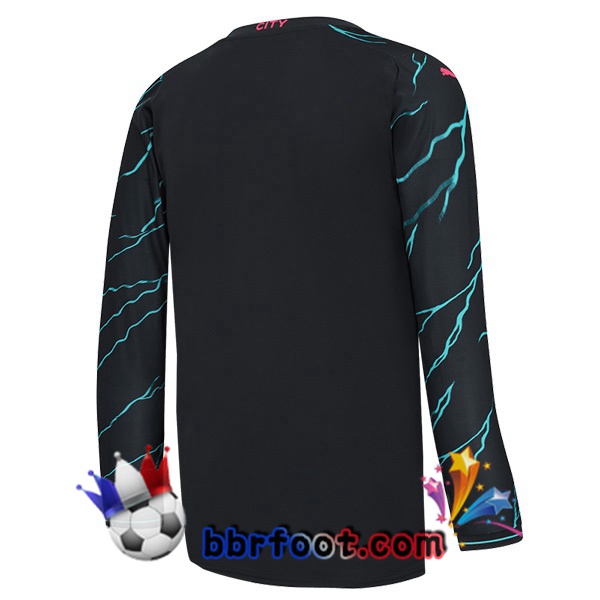 Maillot Foot Manchester City Third Manche Longue Bleu Noir 2023/2024