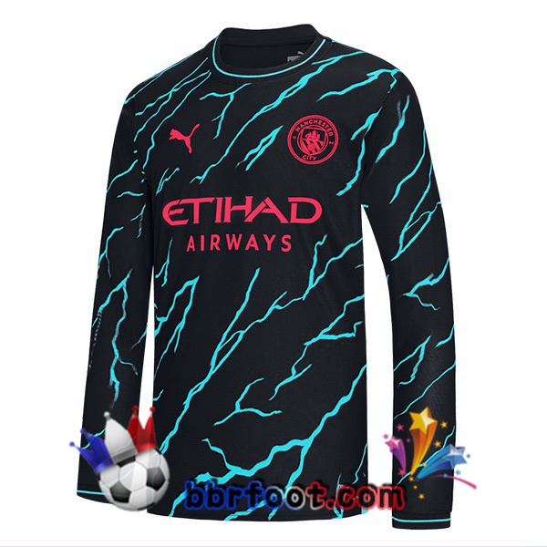 Maillot Foot Manchester City Third Manche Longue Bleu Noir 2023/2024