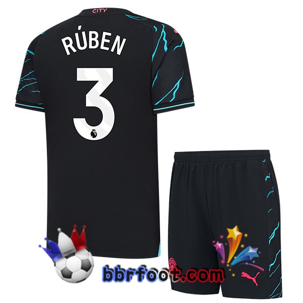 Maillot Foot Manchester City (Ruben Dias 3) Enfant Third Bleu Noir 2023/2024