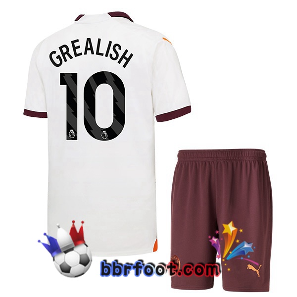 Maillot Foot Manchester City (Jack Grealish 10) Enfant Exterieur Blanc 2023/2024