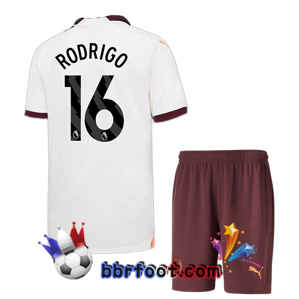 Maillot Foot Manchester City (Rodrigo 16) Enfant Exterieur Blanc 2023/2024