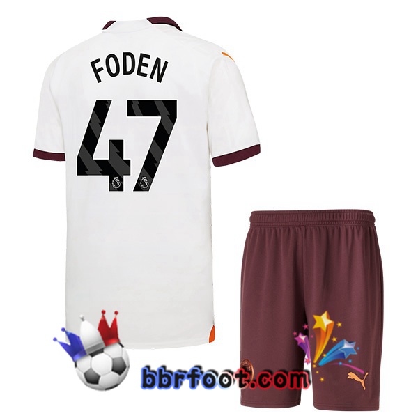 Maillot Foot Manchester City (Phil Foden 47) Enfant Exterieur Blanc 2023/2024