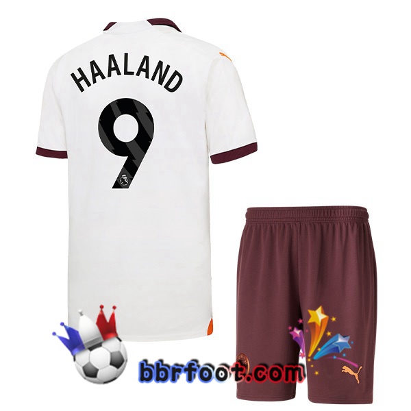 Maillot Foot Manchester City (Erling Haaland 9) Enfant Exterieur Blanc 2023/2024
