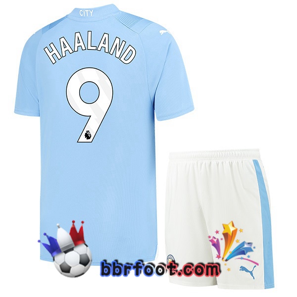 Maillot Foot Manchester City (Erling Haaland 9) Enfant Domicile Bleu 2023/2024