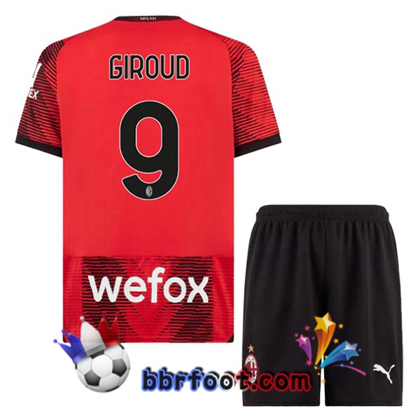 Maillot Foot AC Milan (Giroud 9) Enfant Domicile Rouge 2023/2024