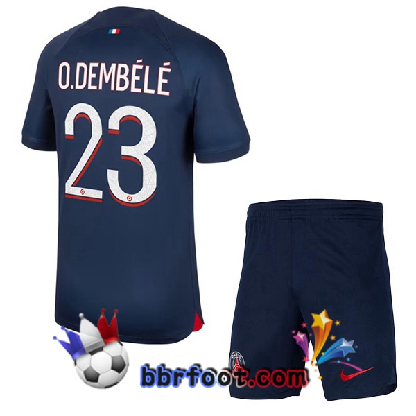 Maillot Foot Paris PSG (O.Dembélé 23) Enfant Domicile Bleu Royal 2023/2024