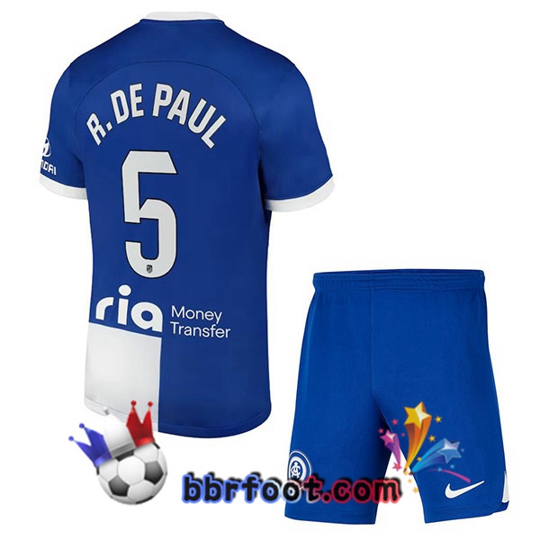 Maillot Foot Atletico Madrid (R. De Paul 5) Enfant Exterieur Bleu 2023/2024