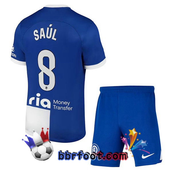 Maillot Foot Atletico Madrid (Saúl 8) Enfant Exterieur Bleu 2023/2024