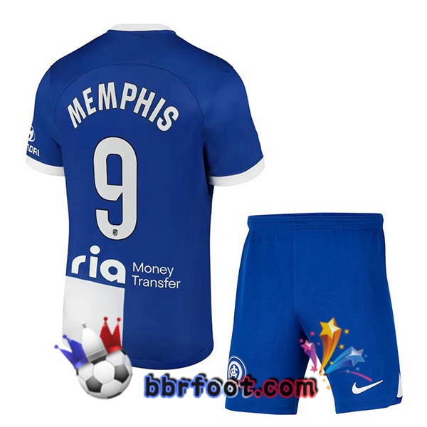 Maillot Foot Atletico Madrid (Memphis 9) Enfant Exterieur Bleu 2023/2024
