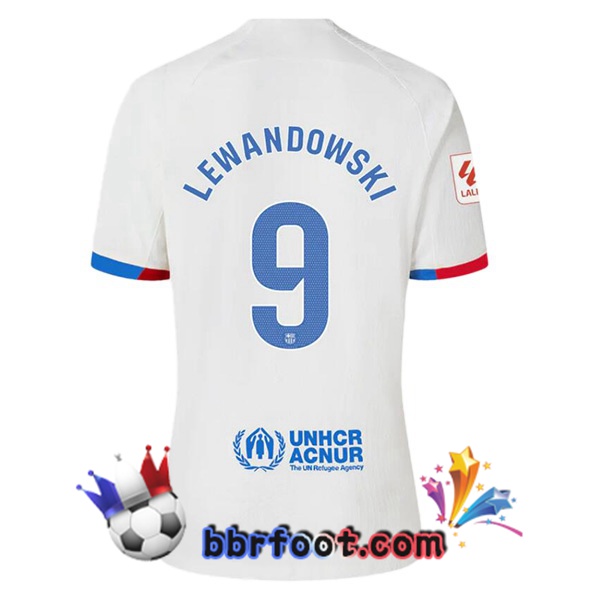 Maillot Foot FC Barcelone (LEWANDOWSKI 9) Exterieur Blanc 2023/2024