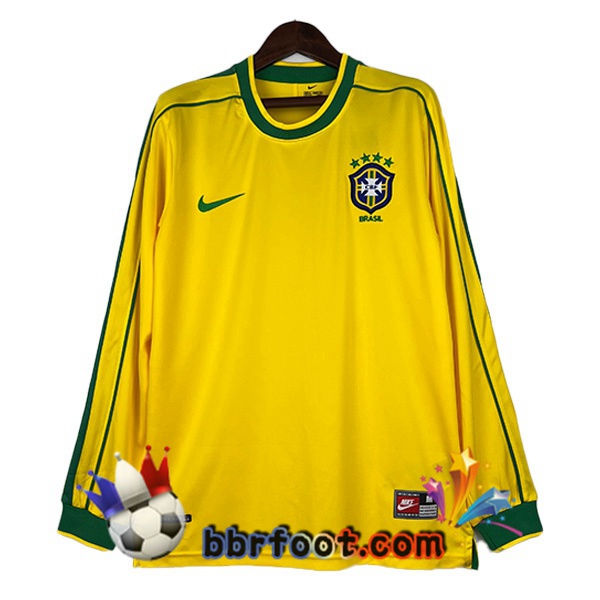 Maillot de Foot Bresil Retro Domicile Manche Longue Jaune 1998