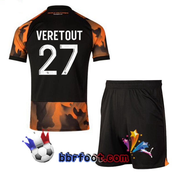 Maillot Foot Marseille OM (VERETOUT 27) Enfant Third Noir Jaune 2023/2024 Maillot Foot Marseille OM (VERETOUT 27) Enfant Third Noir Jaune 2023/2024