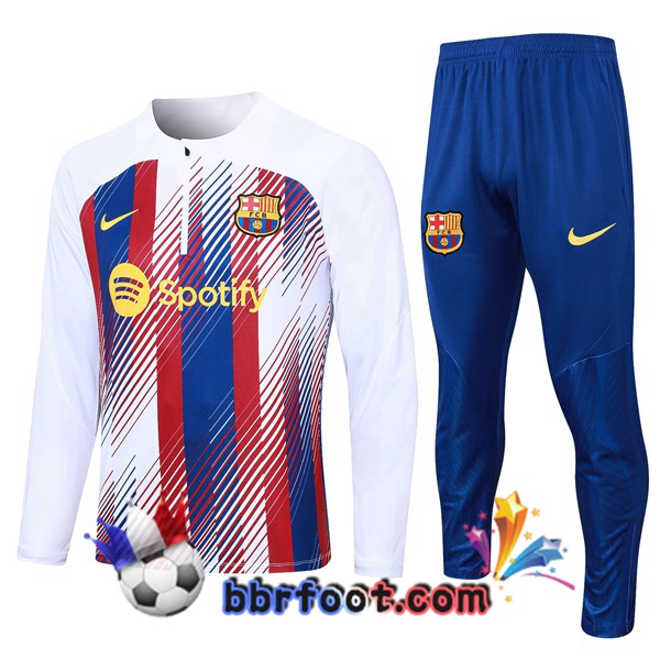 Survetement Foot FC Barcelone Blanc Rouge 2023/2024
