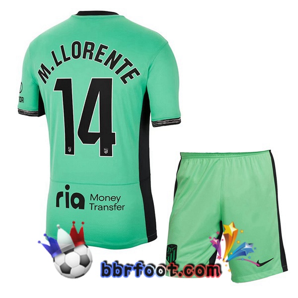 Maillot Foot Atletico Madrid (M. Llorente 14) Enfant Third Vert 2023/2024