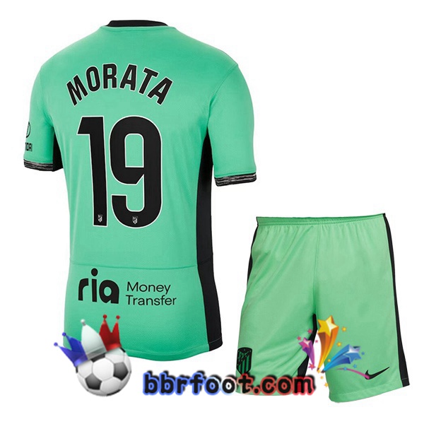 Maillot Foot Atletico Madrid (Morata 19) Enfant Third Vert 2023/2024