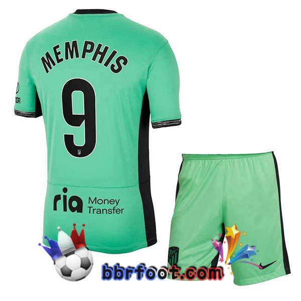Maillot Foot Atletico Madrid (Memphis 9) Enfant Third Vert 2023/2024