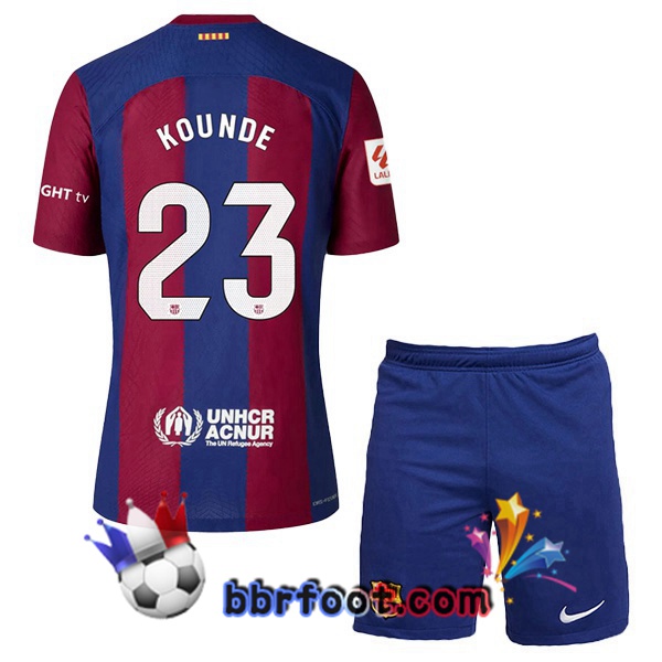 Maillot Foot FC Barcelone (KOUNDE 23) Enfant Domicile Bleu Rouge 2023/2024