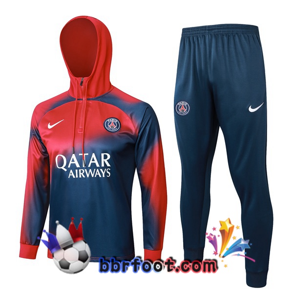 Survetement de Foot - Sweat A Capuche Paris PSG Rouge Bleu 2024/2025