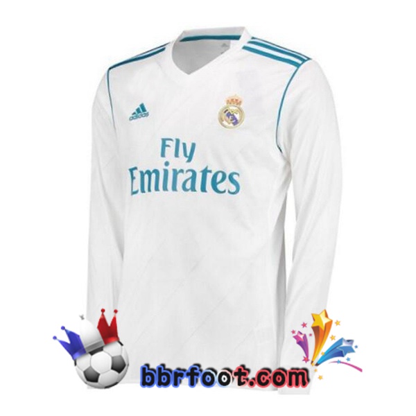 Maillot Foot Real Madrid Retro Domicile Manche Longue Blanc 2017-2018