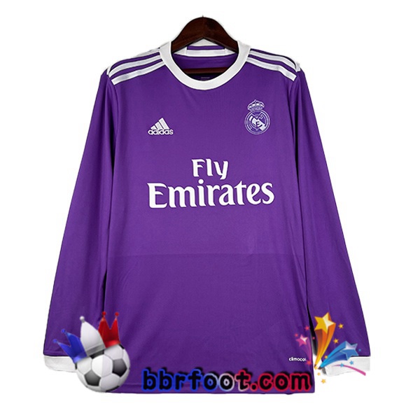 Maillot Foot Real Madrid Retro Exterieur Manche Longue Pourpre 2016-2017