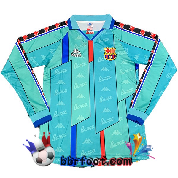 Maillot Foot FC Barcelone Retro Exterieur Manche Longue Bleu 1996-1997
