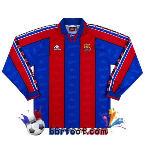 Maillot Foot FC Barcelone Retro Domicile Manche Longue Rouge Bleu 1996-1997