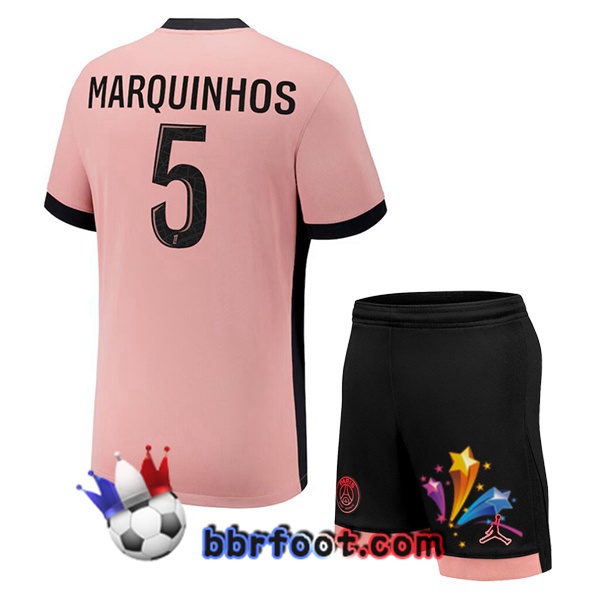 Maillot Foot Paris PSG (Marquinhos 5) Enfant Third Rose 2024/2025