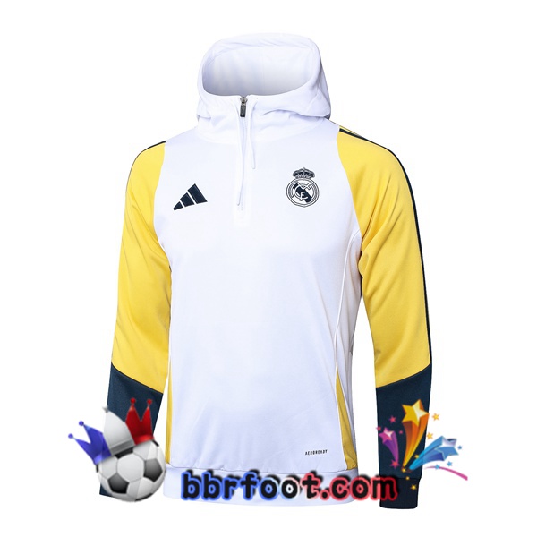 Sweat A Capuche Real Madrid Blanc Jaune 2024/2025