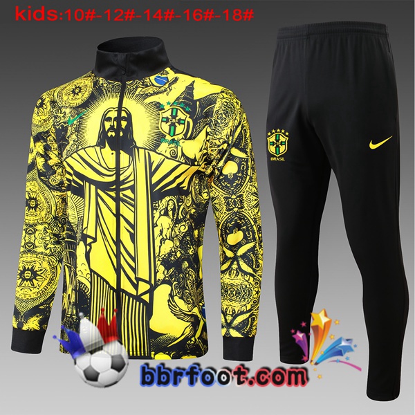 Ensemble Survetement Foot - Veste Bresil Enfant Jaune 2024/2025
