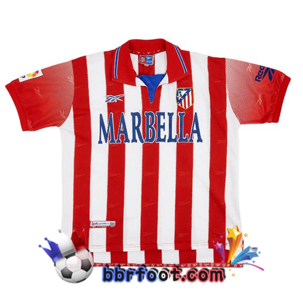 Maillot Foot Atletico Madrid Retro Domicile Blanc Rouge 1998-1999