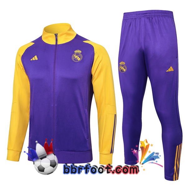 Survetement Foot - Veste Real Madrid Pourpre Jaune 2024/2025 Survetement Foot - Veste Real Madrid Pourpre Jaune 2024/2025