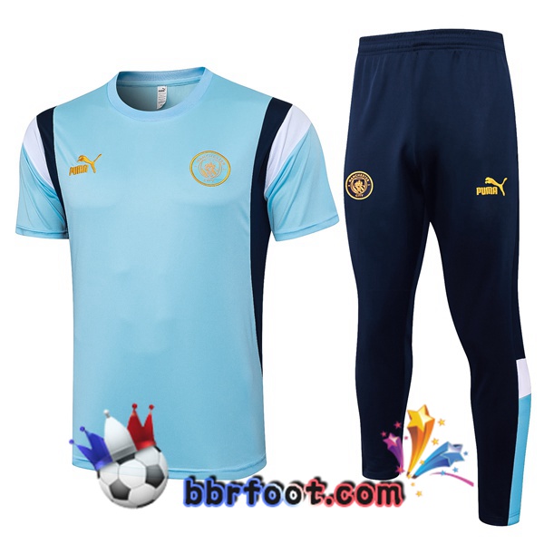 Ensemble Training T-Shirts Manchester City + Pantalon Bleu 2024/2025