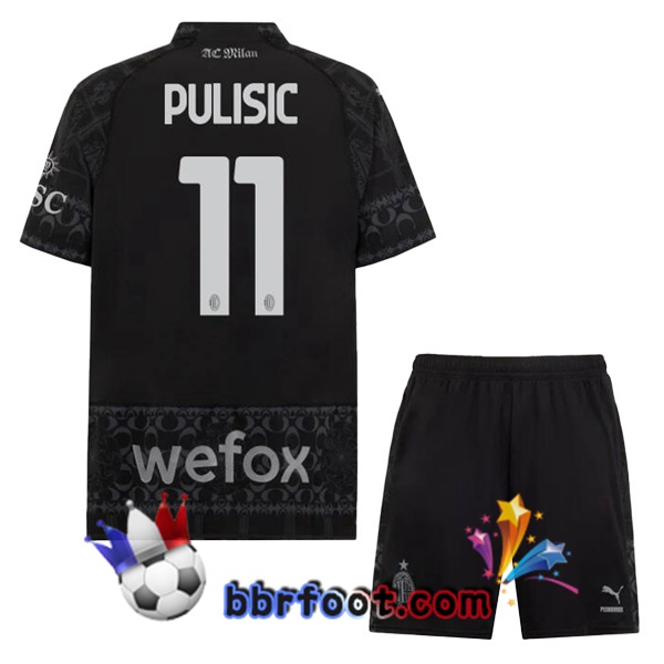 Maillot Foot AC Milan (Pulisic 11) Enfant Quatrieme Noir 2023/2024