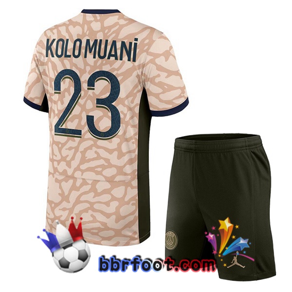Maillot Foot Paris PSG (Kolo Muani 23) Enfant Quatrieme Rose 2023/2024