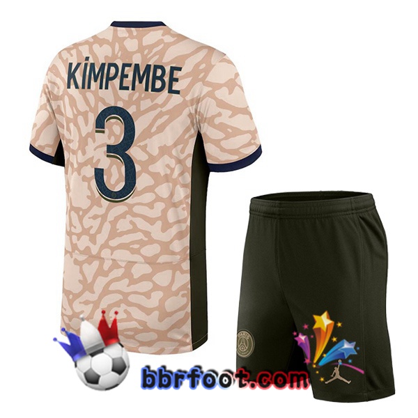 Maillot Foot Paris PSG (Kimpembe 3) Enfant Quatrieme Rose 2023/2024
