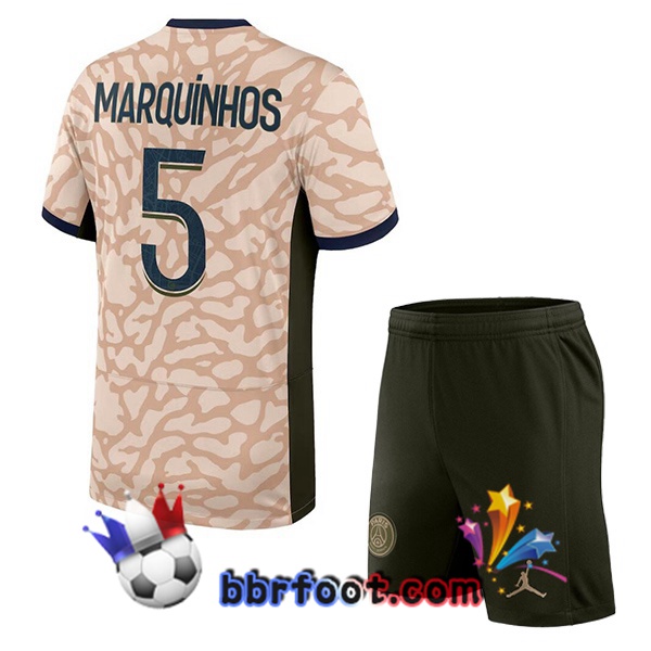 Maillot Foot Paris PSG (Marquinhos 5) Enfant Quatrieme Rose 2023/2024