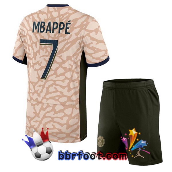 Maillot Foot Paris PSG (Mbappé 7) Enfant Quatrieme Rose 2023/2024