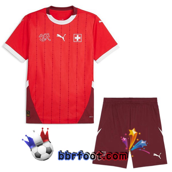 Maillots Equipe De Suisse Enfant Domicile Rouge 2024/2025