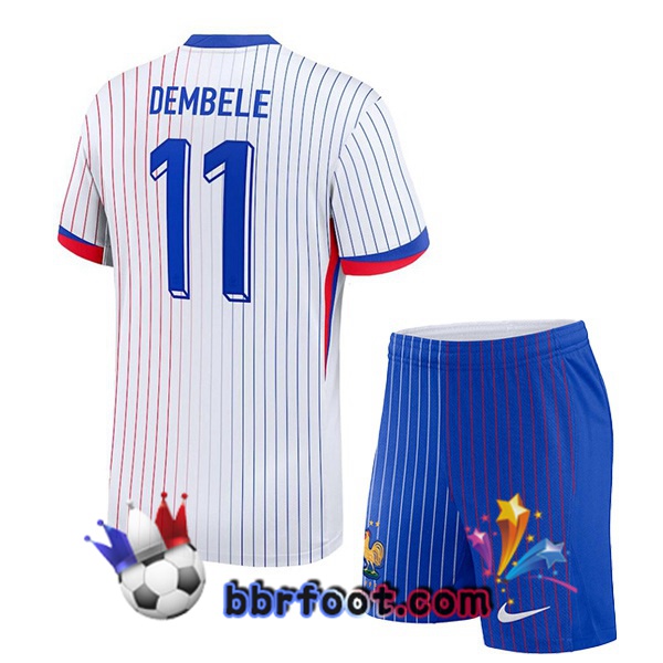 Maillots Equipe De France (DEMBELE 11) Enfant Exterieur Blanc 2024/2025