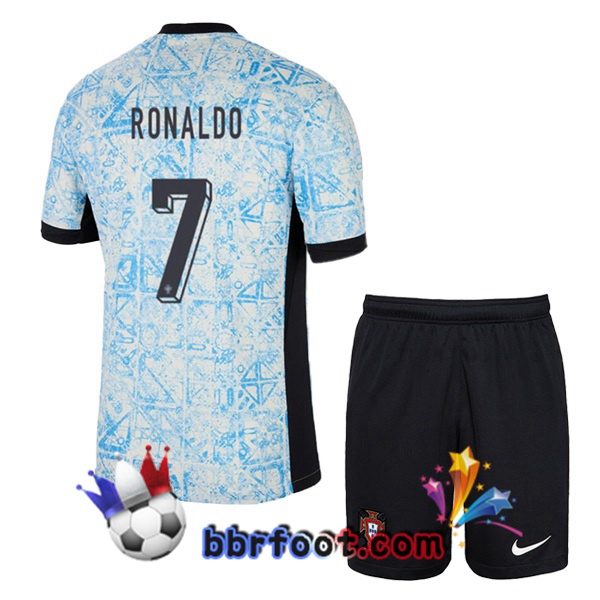 Maillots Equipe De Portugal (RONALDO 7) Enfant Exterieur Bleu Blanc 2024/2025