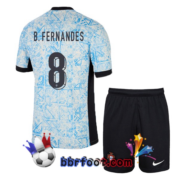 Maillots Equipe De Portugal (B. FERNANDES 8) Enfant Exterieur Bleu Blanc 2024/2025