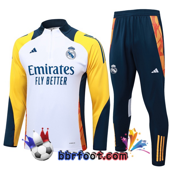 Survetement Foot Real Madrid Blanc Jaune 2024/2025 Survetement Foot Real Madrid Blanc Jaune 2024/2025