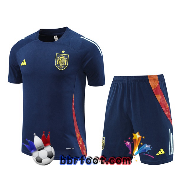 Ensemble Training T-Shirts Espagne + Shorts Bleu Royal 2024/2025