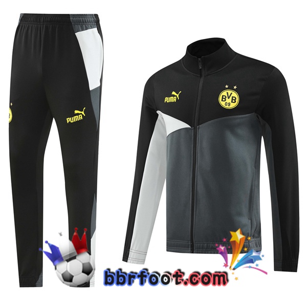 Survetement Foot - Veste Dortmund BVB Noir Gris 2024/2025